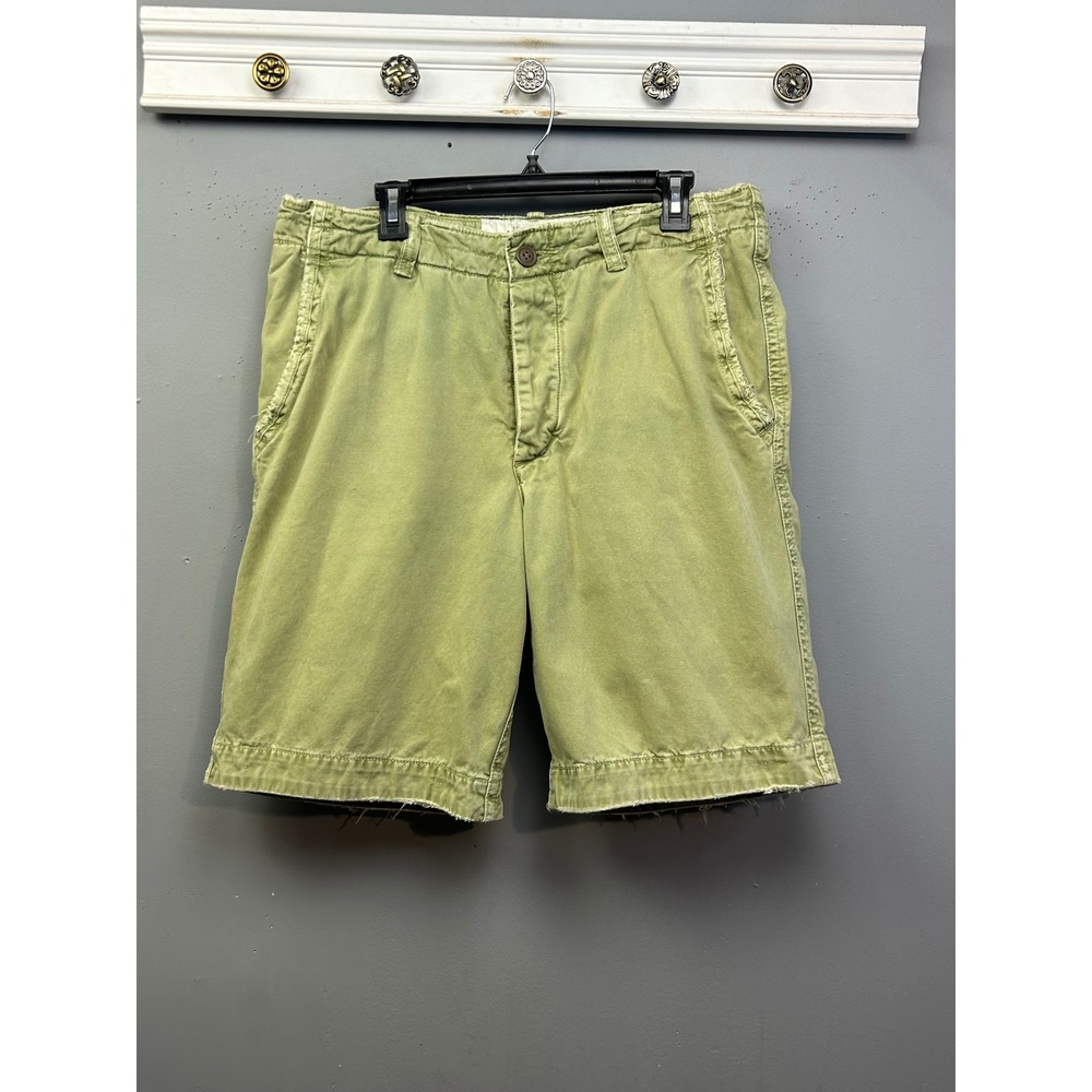 Abercrombie & Fitch Shorts Mens 34 Green Chino Distressed Raw Hem Rugged Cotton